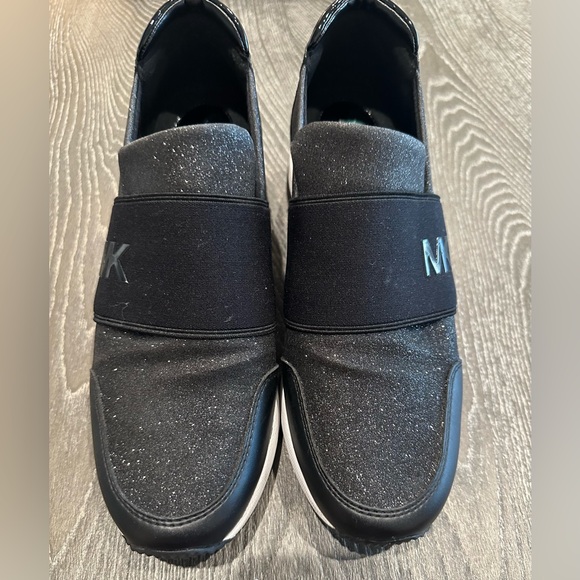Michael Kors MK Felix Trainer Slip-on Wedges Sneakers Black Glitter Size 8M EUC - Picture 1 of 10